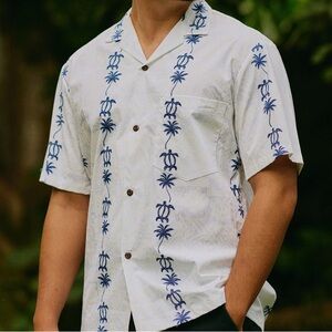 Royal Hawaiian Creations 3XL Aloha Shirt Men White Blue Turtles Palms Casual USA